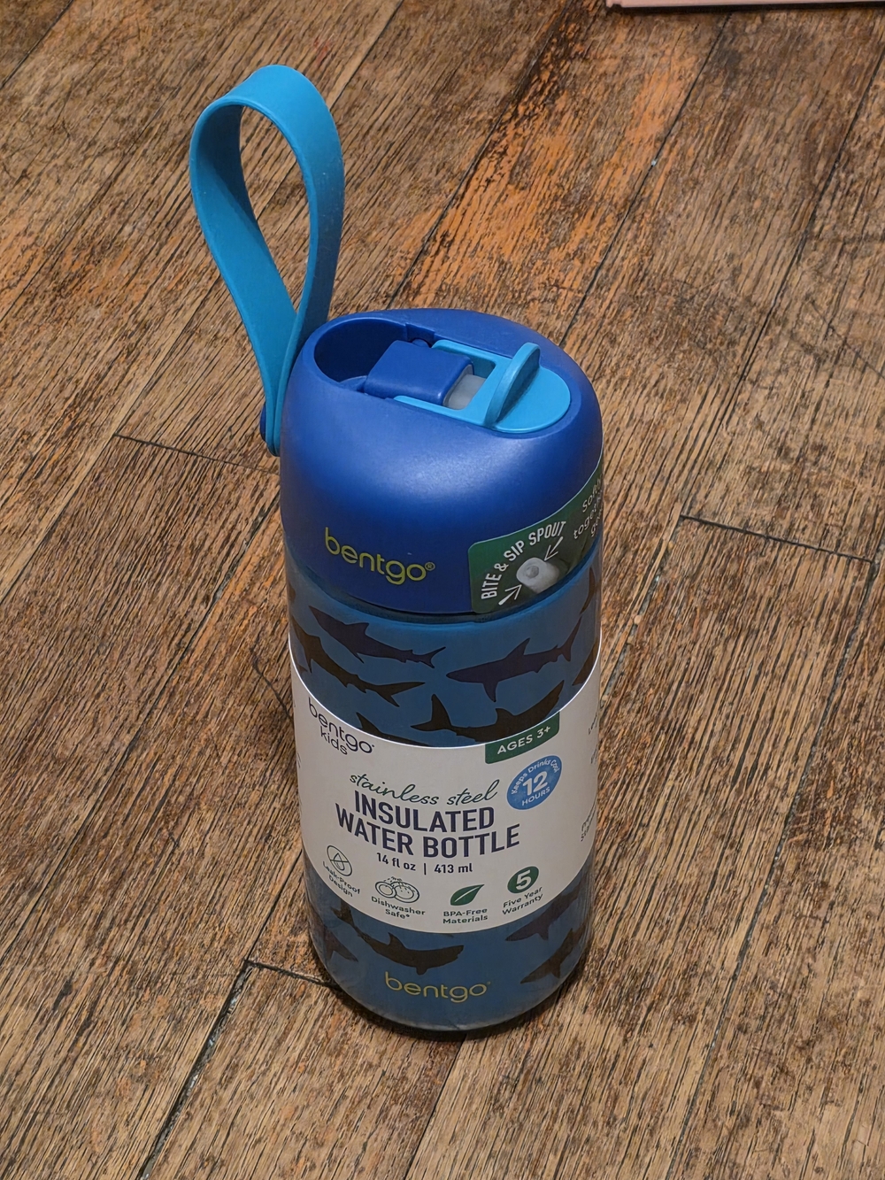 Bentgo Kids Insulated Water Bottle in Blue with Carry Loop